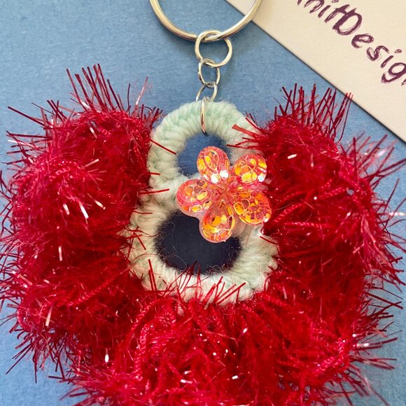 Handmade Bag Charm, Keychain Charm, Crochet Affordable Gift, Floral Keychain - Picture 3 of 5